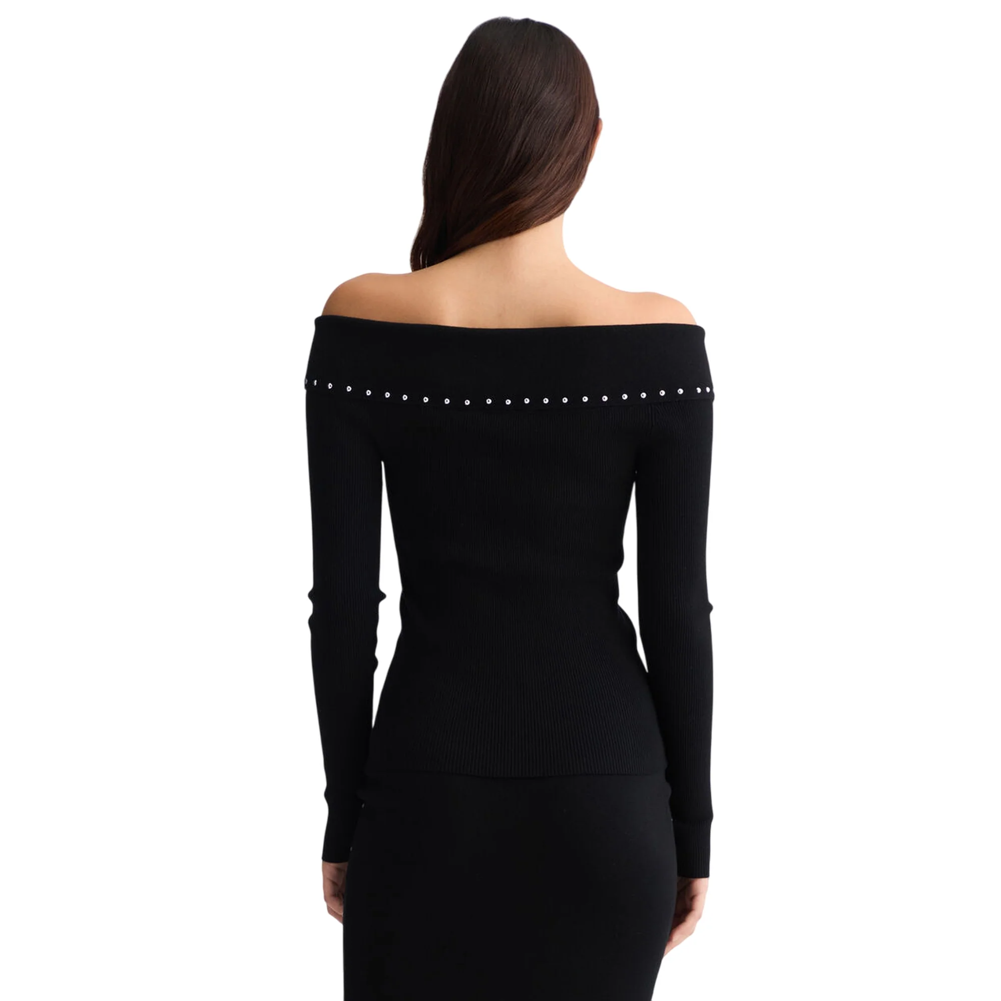 Maglia nera da donna con zip e borchie - Image 3