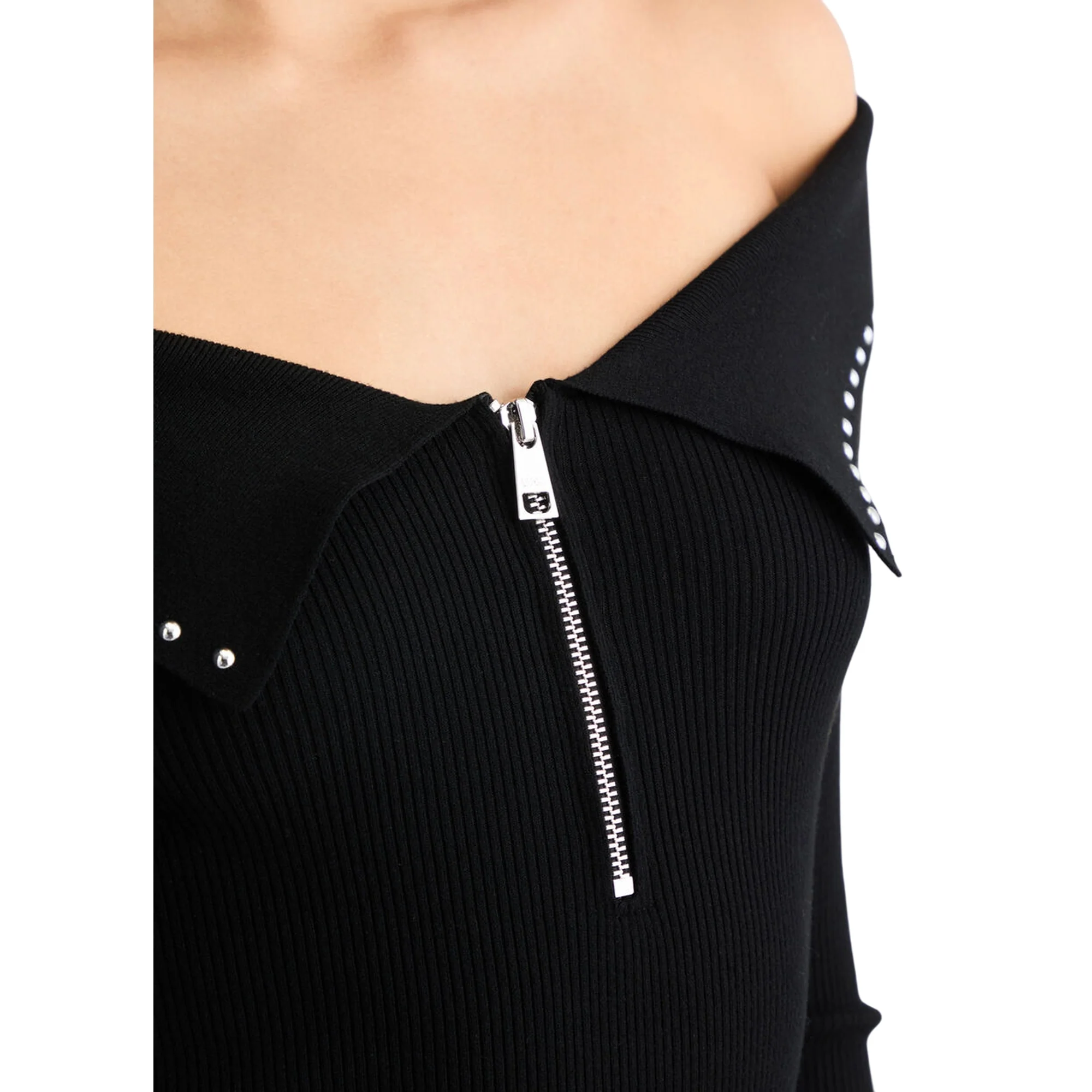 Maglia nera da donna con zip e borchie - Image 4