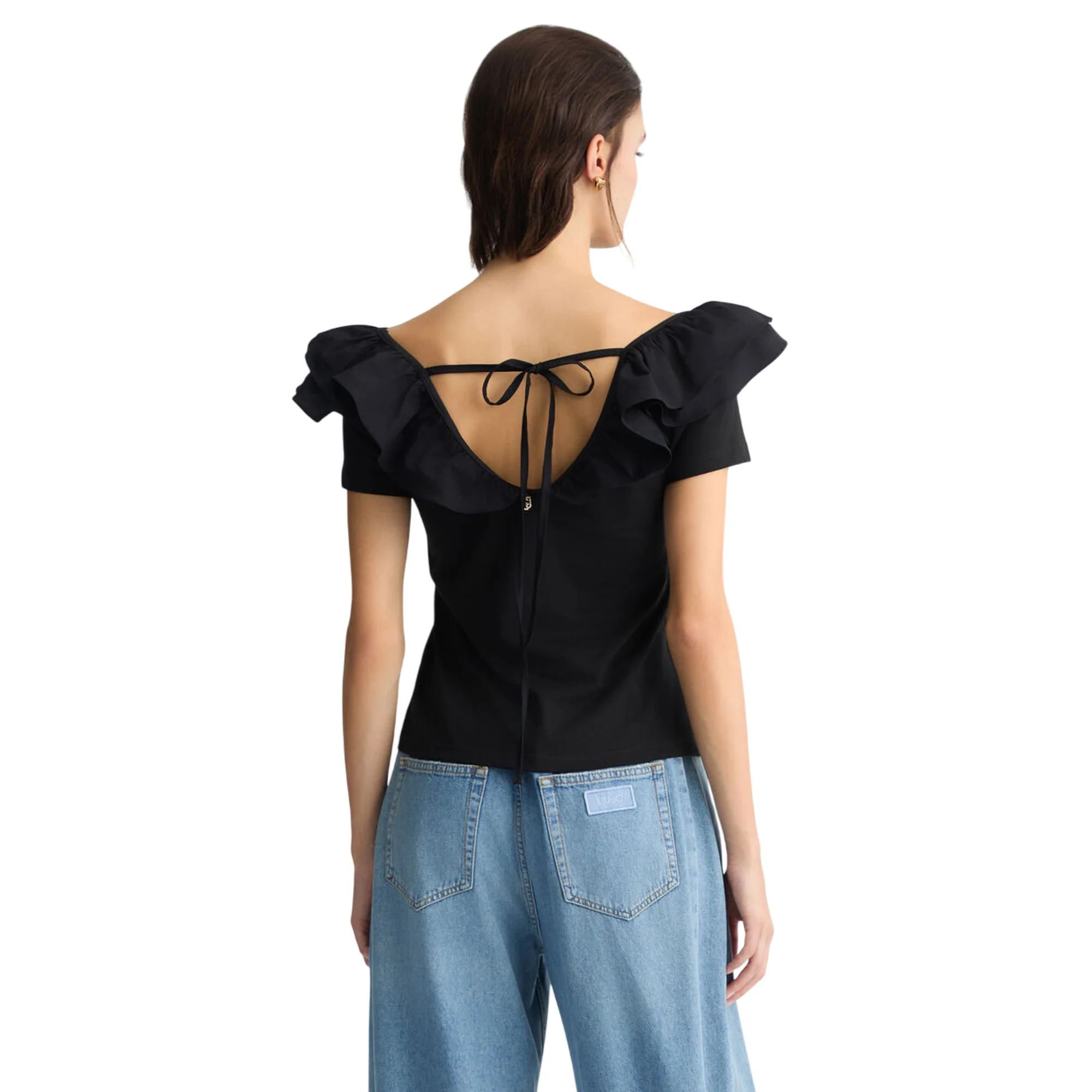 T-shirt Donna con rouches nero - Image 3