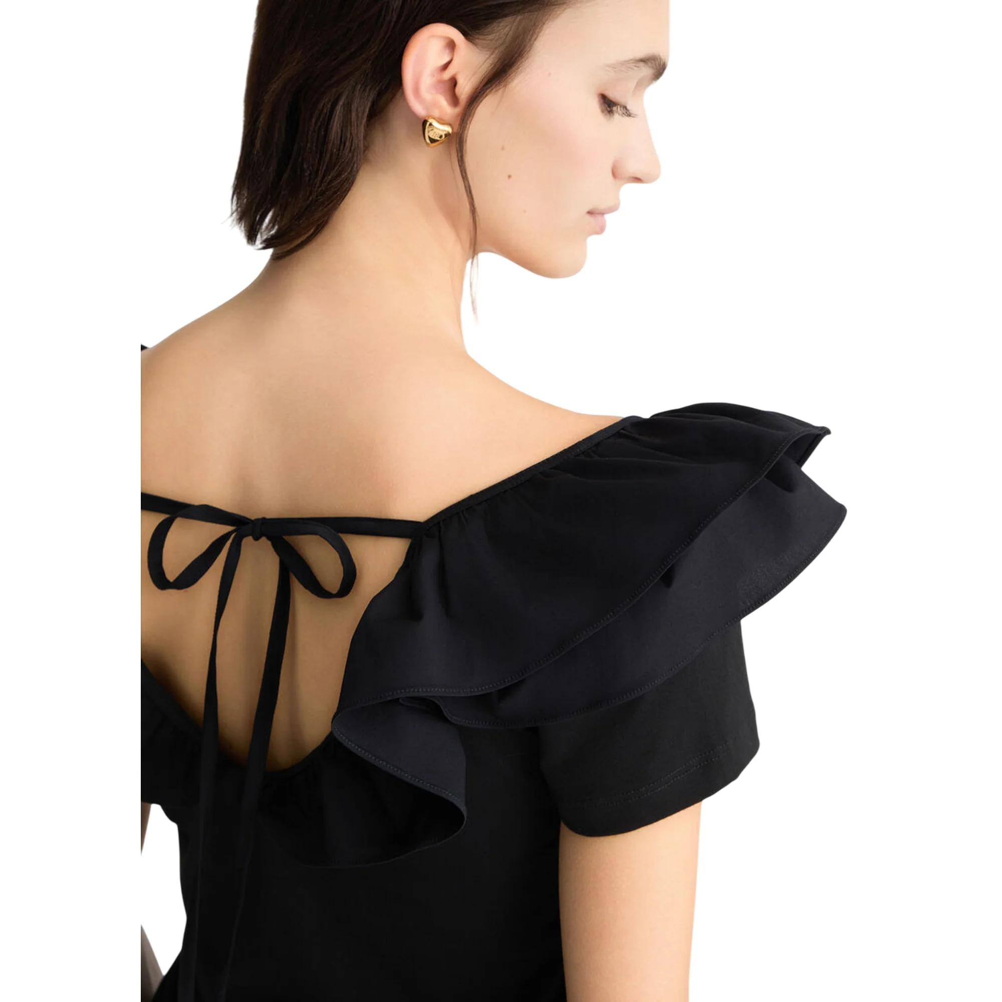 T-shirt Donna con rouches nero - Image 4